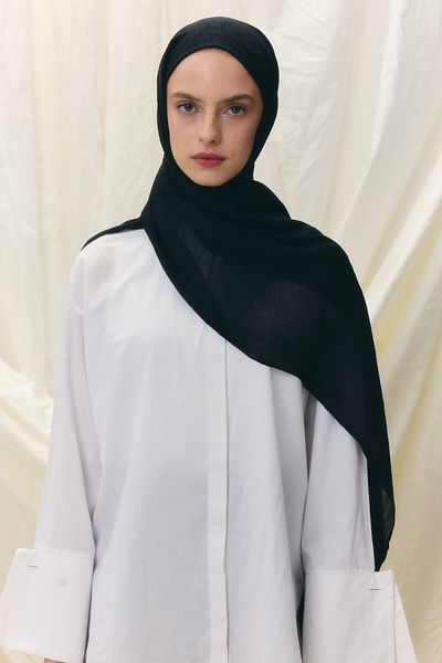 FENZA SCARF Brice Black Long Fringe Tassles Cotton Shawl