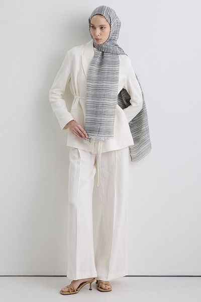 FENZA SCARF Baby Black Gray Patterned Linen Textured Cotton Shal