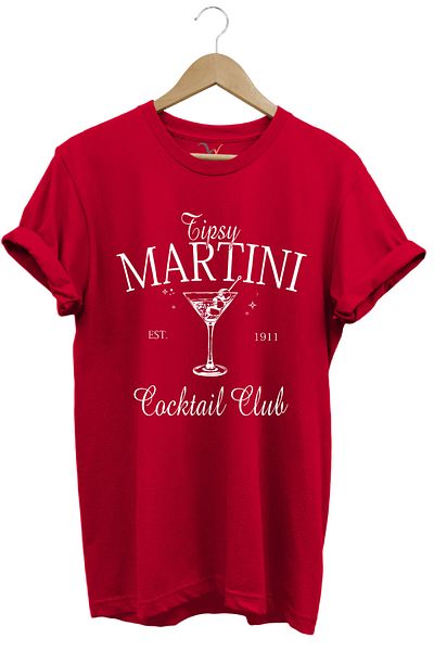 WİDİ Tipsy Martini Cocktail Club Design Printed Old Money Y2K 100% Cotton Regular Fit Premium T-Shirt