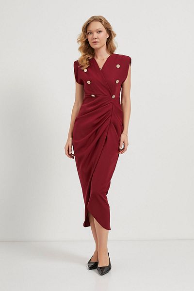 Arma Life Women's Gathered Sleeveless Summer Tight Burgundy Long Dress