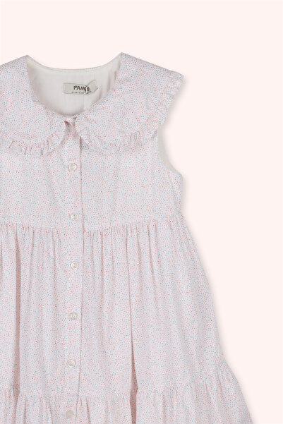 Panço Kız Çocuk Yaka Detaylı Beyaz Elbise