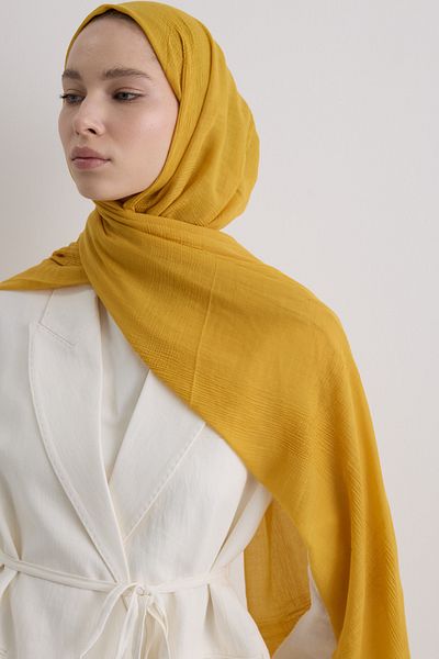 FENZA SCARF Brice Yellow Long Fringe Tassel Cotton Shawl