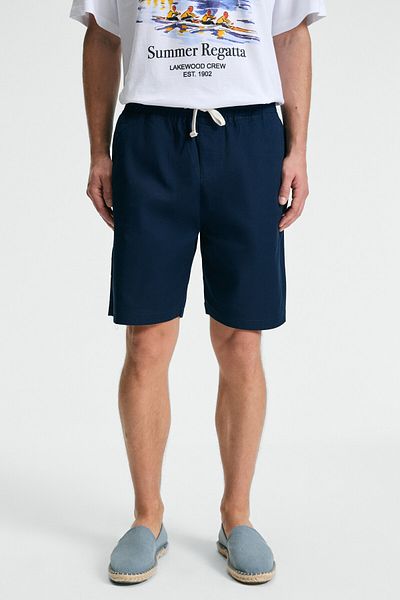 GRIMELANGE Lasper Men's Lycra Side Pockets Relaxed Fit Navy Blue Shorts with Elastic Waist