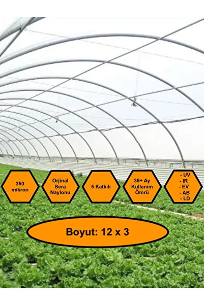 MRT PLASTİK Sera Naylonu, 36 Aylık, 5 Katkılı, 350 Micron 12x3 Şeffaf Sera Örtüsü, UV Dayanımlı, IR, EV, AB, LD