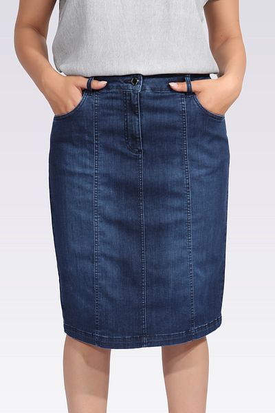 TOLGA SARAÇOĞLU 20040 Dark Blue Midi Length Denim Skirt