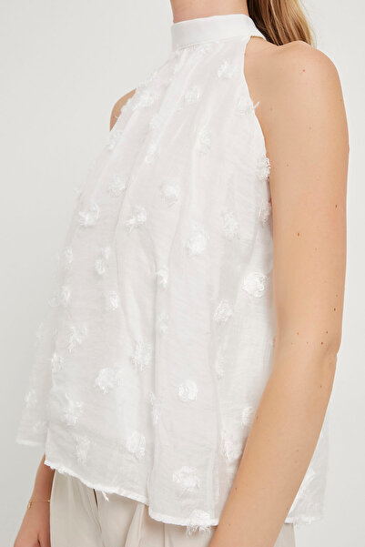 Arma Life Women's Sleeveless Summer Tight Neck Tie-Up White Blouse