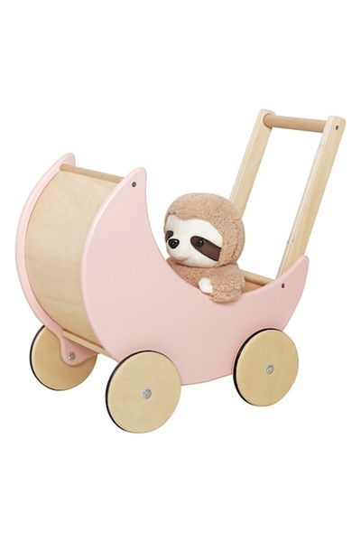 indiggo Antemergator Educational si Interactiv 2 in 1 Doll Walker Pink Indiggo®, din Lemn Natural, stil Ret