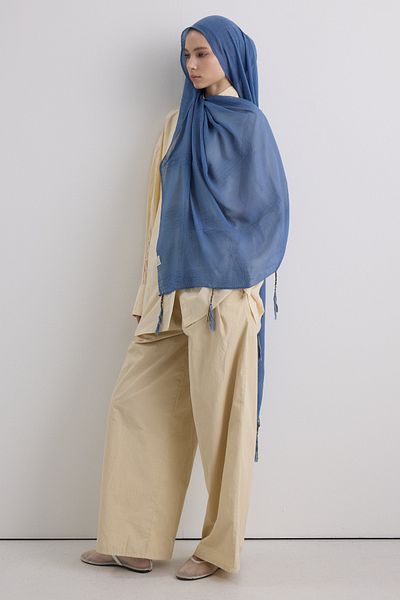 FENZA SCARF Brice Indigo Long Fringe Tassel Cotton Shawl