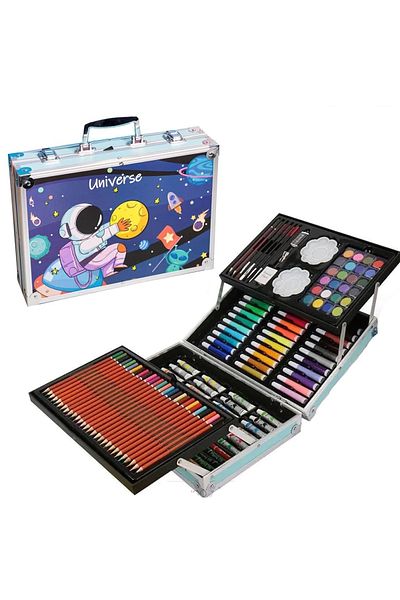 WePro Store Kids painting and drawing set 145 pcs, metal box, astronaut blue, 3+ years