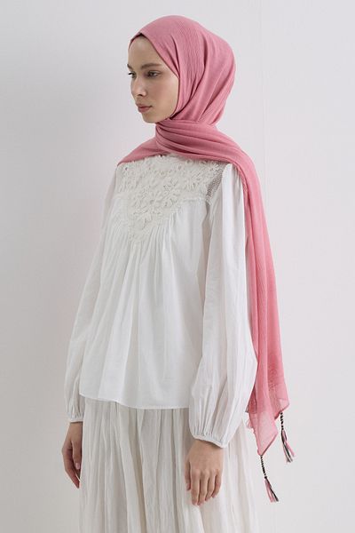 FENZA SCARF Brice Candy Pink Long Fringe Tassel Cotton Shawl