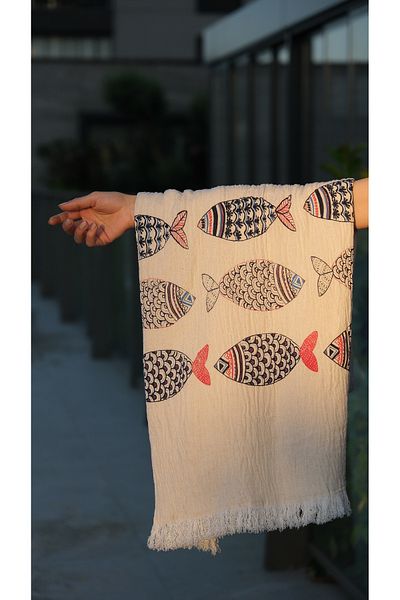 KASH 100% Natural Cotton Muslin Towel |   Peshtemal, Use as Shawl and Beach Towel 100X180Cm
