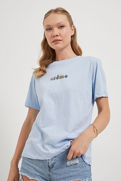 Arma Life Tricou albastru de vară cu mânecă scurtă brodat cu margele