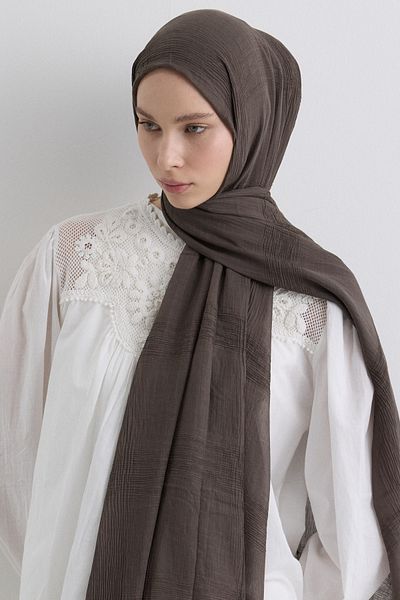 FENZA SCARF Brice Anthracite Long Fringe Tassel Cotton Shawl