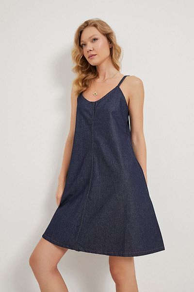 Arma Life Rochie de damă cu bretele subțiri de bază de vară bleumarin mini denim