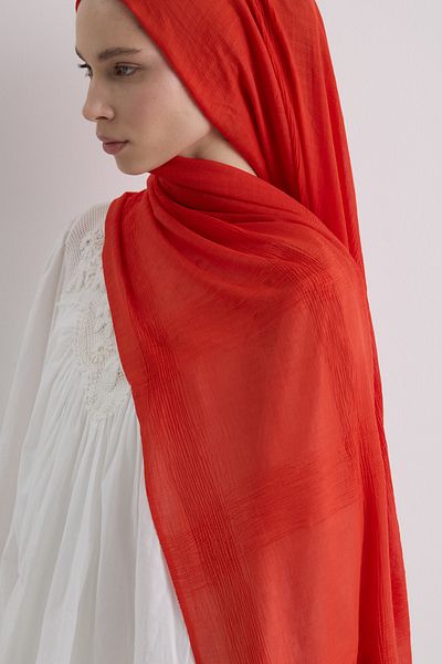FENZA SCARF Brice Clean Orange Long Fringe Tassel Cotton Shawl