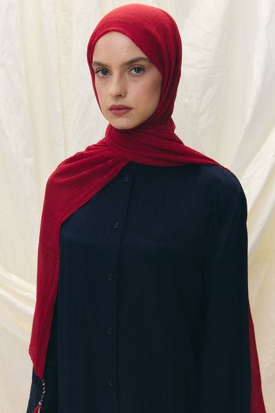 FENZA SCARF Brice Cherry Red Long Fringe Tassel Cotton Shawl