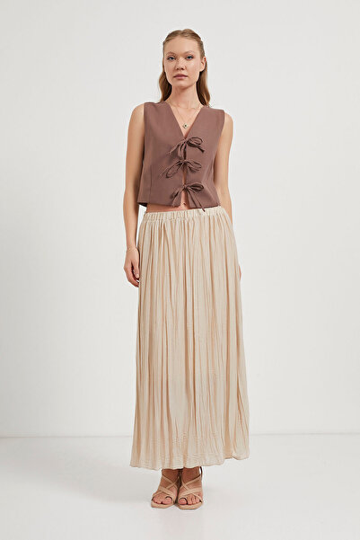 Arma Life Women's Tie Front Linen Look Brown Crop Vest