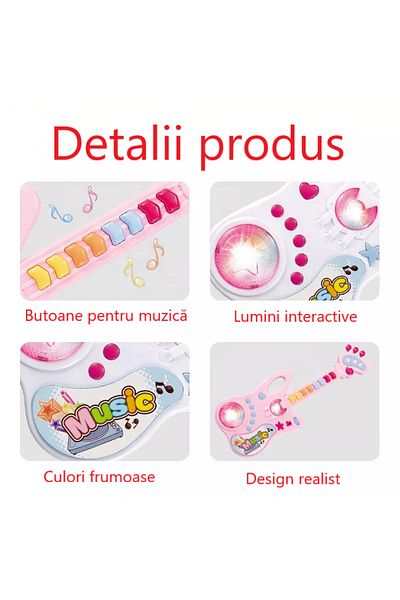 LUDIRO Interactive Guitar Toy with Musical and Light Panel, Multiple Functions, White