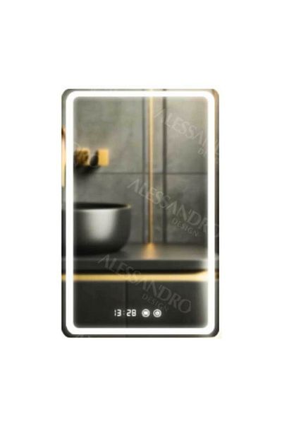 OPTIM DEKO Premium Bathroom Mirror with LED Touch, Defogging System and Clock 60x80 cm