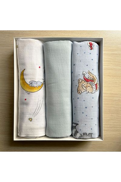 Lief Home Set of 3 Muslin Covers |   75X85Cm |   100% Cotton |   Boxed for Newborn