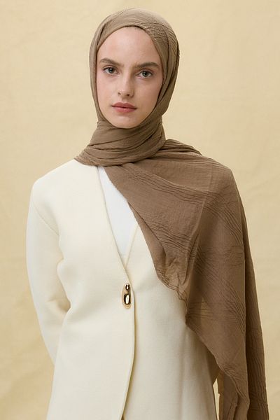 FENZA SCARF Lilyum Dark Camel Fringe Tassel Cotton Shawl