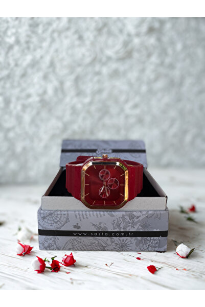 Sasta Kırmızı Kordonlu Şık Kadın Kol Saati