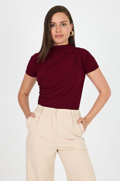 Rays Bluză Sandy cu mânecă scurtă burgundă 2417