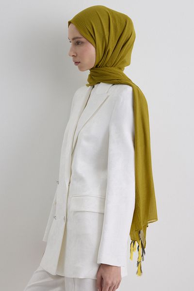 FENZA SCARF Brice Oil Green Long Fringe Tassel Cotton Shawl