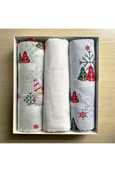 Lief Home Set of 3 Muslin Covers |   75X85Cm |   100% Cotton |   Boxed for Newborn