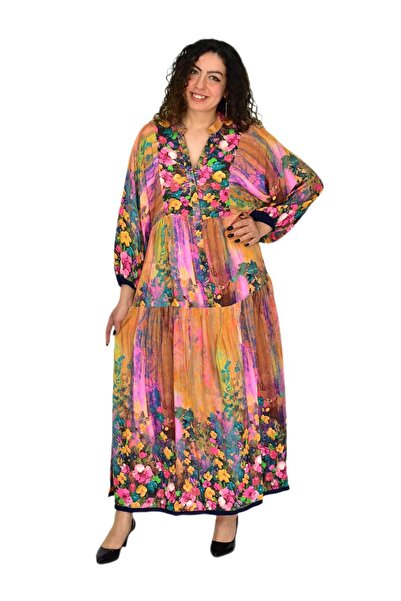 destra Γυναικείο φόρεμα με λαιμόκοψη V με λάστιχο μανίκι BGL-ST04641