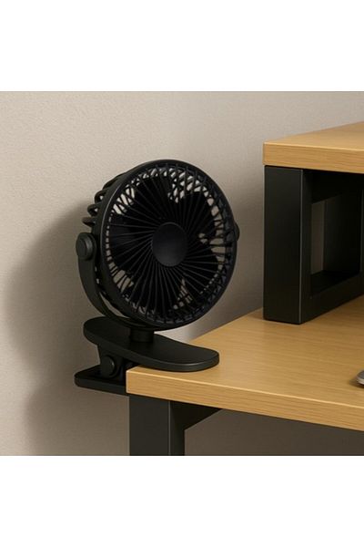 zola Ventilator birou fara fir, 3 viteze, mod wave, 360°, clips, USB, 5W, reincarcabil, negru