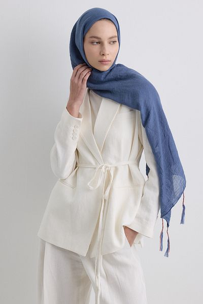 FENZA SCARF Drew Indigo Bohemian Cotton Shawl with Long Fringes