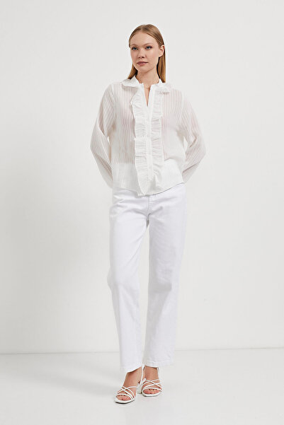 Arma Life Γυναικεία διαφανή βολάν με λαιμόκοψη V καλοκαιρινή λευκή μπλούζα