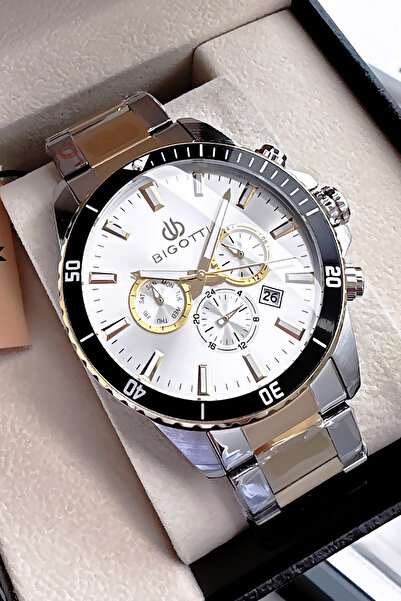 Bigotti Special Boxed 5 Atm Waterproof Men Wristwatch Gold Silver Steel Band + Gift Bracelet Bme2025C2