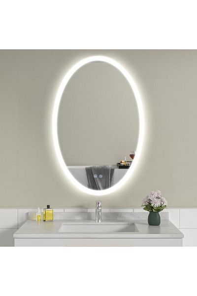 OPTIM DEKO Premium Bathroom Mirror with LED Lighting and Touch Oval, Anti-Fog Feature 60x90 cm