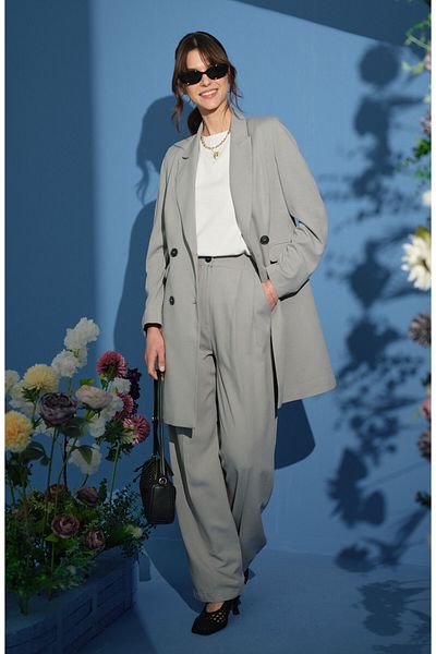 Fatma Atasoy Linen Gray Palazzo Suit