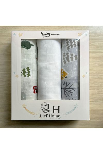 Lief Home Set of 3 Muslin Covers |   75X85Cm |   100% Cotton |   Boxed for Newborn