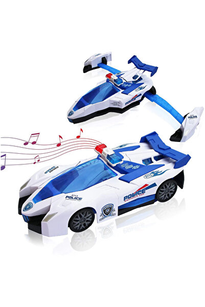 LUDIRO Masinuta de Politie Transformabila in Avion, Cu Sunete si Lumini Led Interactive