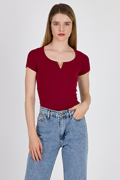 Rays Tricou din țesătură viscoasă/moale cu accesorii aurii burgundy 1460