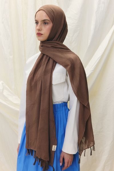 FENZA SCARF Lilyum Hot Brown Fringe Tassled Cotton Shawl