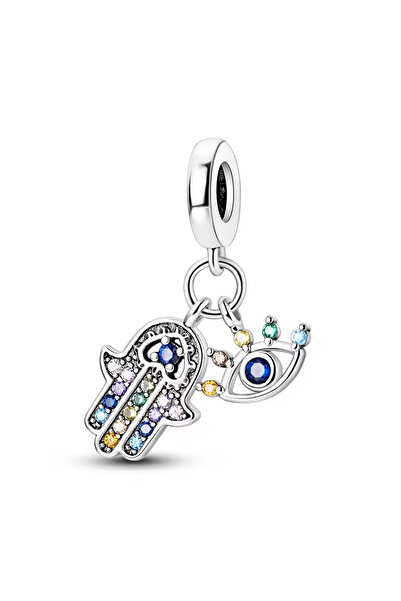 Fubena Fatma Eli ve Nazar Göz Sallantılı Gümüş Charm