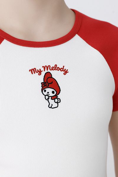 Ramior My Melody Embroidered Ribbon T-Shirt Double Mother and Daughter Combination (Ask for Mother's Size and Write It)