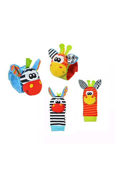 LUDIRO Σετ 2 κάλτσες και 2 βραχιόλια κουδουνίστρας για μωρά, Happy Animals