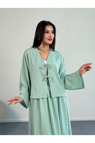 Hatun Atila Tie-Up Detailed Jacket and Long Skirt Double Set 8842 - Mint Green
