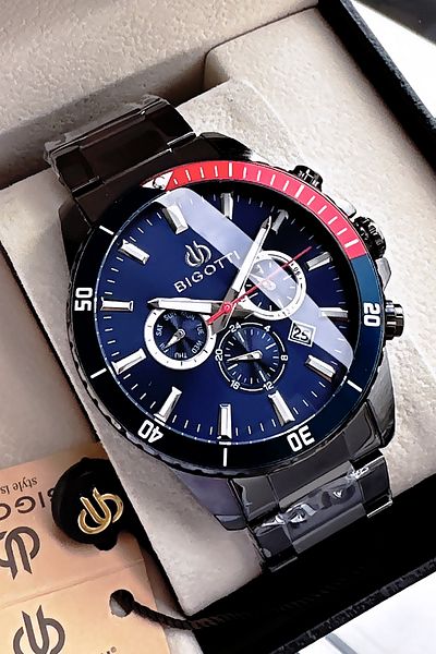 Bigotti Special Boxed 5 Atm Waterproof Men Wristwatch Smoked Color Steel Band + Gift Bracelet Bme2025C1