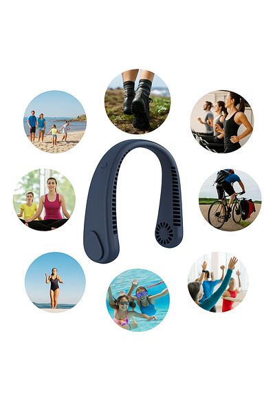 zola Portable neck fan, flexible, 3 speeds, rechargeable, 20.35X18.45x5.73 cm, blue
