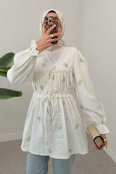 Salih Çelebi Palm Patterned Kimono 2332 - Green