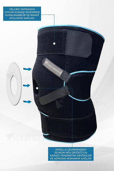 Flexy Medical Blue Silicone Patella Supported Adjustable Knee Brace for Knee, Meniscus Tear, Joint