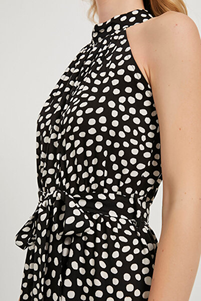 Arma Life Kadın Omzu Açık Kolsuz Siyah Puantiye Uzun Elbise