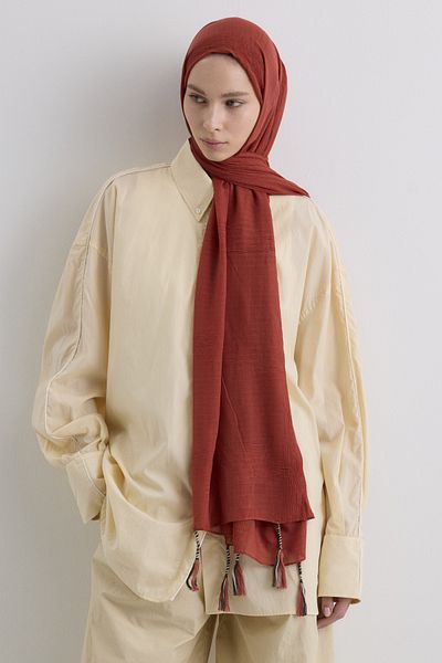 FENZA SCARF Brice Tile Long Fringe Tassel Cotton Shawl